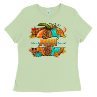 Matcha Thankful grateful blessed mini pumpkin Ladies Tee - NancyCooperArtShop