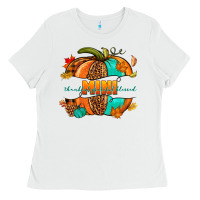 White Thankful grateful blessed mini pumpkin Ladies Tee - NancyCooperArtShop