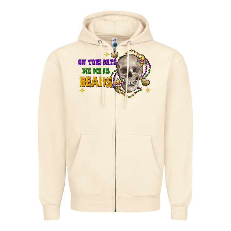 On Tuesdays We Wear Beads Skull Zipper Hoodie by FaDigitalArtStudio | Teevron