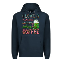 Navy I Love A Cute Little Cactus Holding Coffee Premium Hoodie - FaDigitalArtStudio