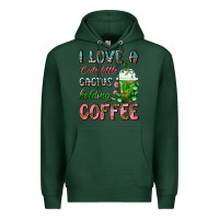 Sports Green I Love A Cute Little Cactus Holding Coffee Premium Hoodie - FaDigitalArtStudio
