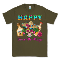 Army Green Happy Cinco De Mayo Mexican Skull Tequila Bottle Roses Cactus Classic Tee - Artiststas