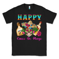 Black Happy Cinco De Mayo Mexican Skull Tequila Bottle Roses Cactus Classic Tee - Artiststas