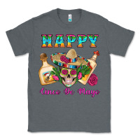 Charcoal Heather Happy Cinco De Mayo Mexican Skull Tequila Bottle Roses Cactus Classic Tee - Artiststas