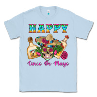 Dusty Blue Happy Cinco De Mayo Mexican Skull Tequila Bottle Roses Cactus Classic Tee - Artiststas