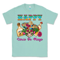 Seafoam Happy Cinco De Mayo Mexican Skull Tequila Bottle Roses Cactus Classic Tee - Artiststas