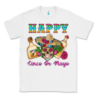 White Happy Cinco De Mayo Mexican Skull Tequila Bottle Roses Cactus Classic Tee - Artiststas