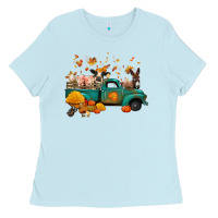 Baby Blue fall farm animals truck nancy Ladies Tee - NancyCooperArtShop