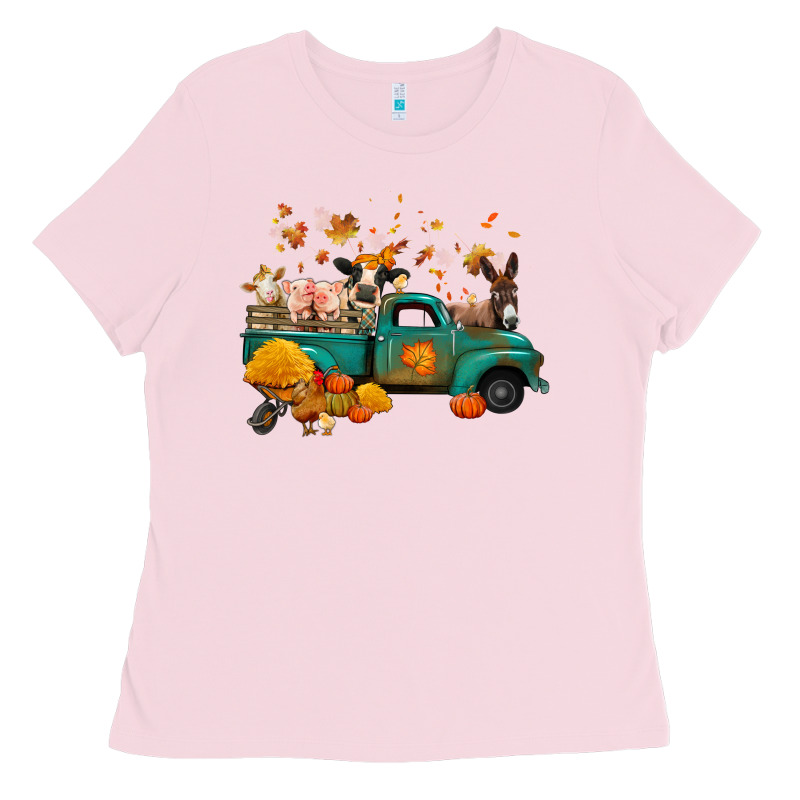 Fall Farm Animals Truck Nancy Ladies Tee by NancyCooperArtShop | Teevron