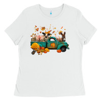 White fall farm animals truck nancy Ladies Tee - NancyCooperArtShop