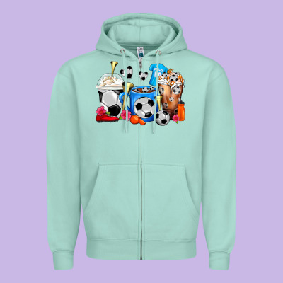 Soccer Coffee Cups Zipper Hoodie Designed By Fadigitalartstudio