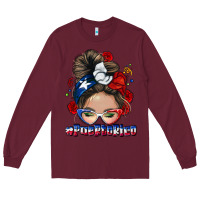 Burgundy Puerto Rico messy bun Long Sleeve Tee - NancyCooperArtShop