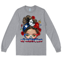 Heather Grey Puerto Rico messy bun Long Sleeve Tee - NancyCooperArtShop