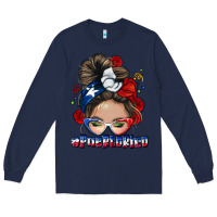Navy Puerto Rico messy bun Long Sleeve Tee - NancyCooperArtShop