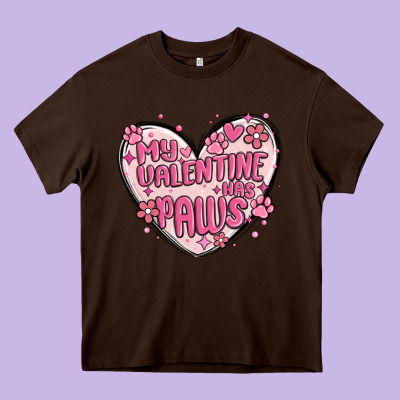 My Valentine Has Paws Heavy Core Tee Designed By Maliassmallbusiness