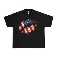 Black Vintage American Flag Lips Urban Heavy Tee - Bettercallsaul