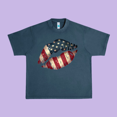 Vintage American Flag Lips Urban Heavy Tee Designed By Bettercallsaul