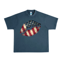 Midnight Navy Vintage American Flag Lips Urban Heavy Tee - Bettercallsaul