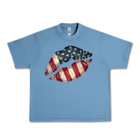 Pebble Blue Vintage American Flag Lips Urban Heavy Tee - Bettercallsaul