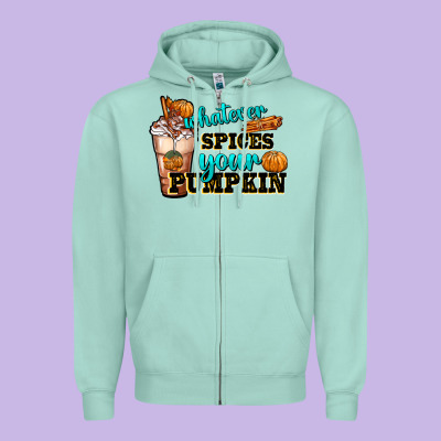 Whatever Spice Your Pumpkin Coffee Cup Zipper Hoodie Designed By Fadigitalartstudio