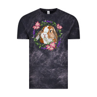 Cloud Black Bunny Face With Floral Wreath Vintage Tee - RanaPortraitStore