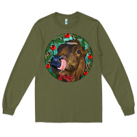 Army Green Longhorn Cow Christmas Long Sleeve Tee - RanaPortraitStore