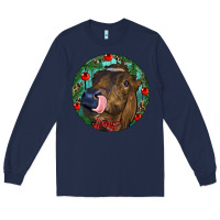 Navy Longhorn Cow Christmas Long Sleeve Tee - RanaPortraitStore