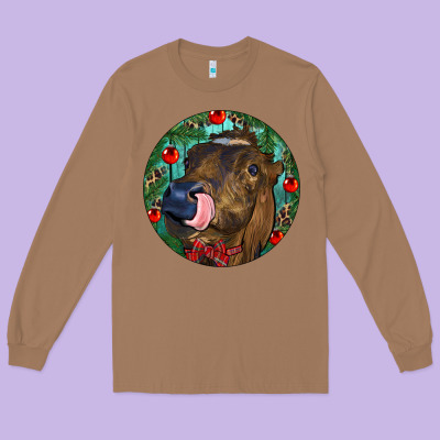 Longhorn Cow Christmas Long Sleeve Tee Designed By Ranaportraitstore