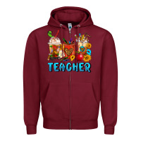 Burgundy Teacher Coffee Cups Zipper Hoodie - FaDigitalArtStudio
