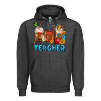 Charcoal Heather Teacher Coffee Cups Zipper Hoodie - FaDigitalArtStudio