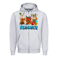 Heather Grey Teacher Coffee Cups Zipper Hoodie - FaDigitalArtStudio