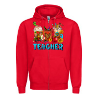 Red Teacher Coffee Cups Zipper Hoodie - FaDigitalArtStudio