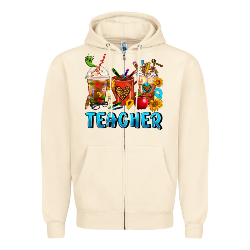 Teacher Coffee Cups Zipper Hoodie by FaDigitalArtStudio | Teevron