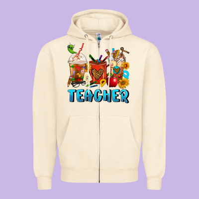 Teacher Coffee Cups Zipper Hoodie Designed By Fadigitalartstudio