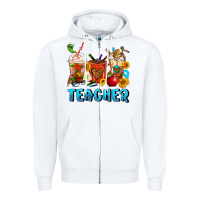 White Teacher Coffee Cups Zipper Hoodie - FaDigitalArtStudio