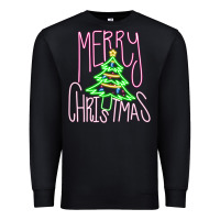 Black Merry Neon Christmas Premium Sweatshirt - CowhideDigitalArt