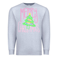 Heather Grey Merry Neon Christmas Premium Sweatshirt - CowhideDigitalArt