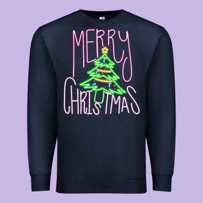 Merry Neon Christmas Premium Sweatshirt Designed By Cowhidedigitalart