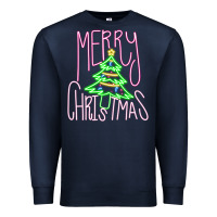 Navy Merry Neon Christmas Premium Sweatshirt - CowhideDigitalArt