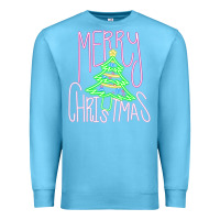 Ocean Blue Merry Neon Christmas Premium Sweatshirt - CowhideDigitalArt