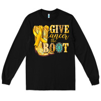Black Give Cancer the boot Childhood Cancer Long Sleeve Tee - NancyCooperArtShop