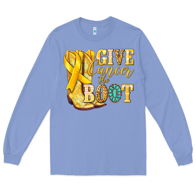 Give Cancer The Boot Childhood Cancer Long Sleeve Tee by NancyCooperArtShop | Teevron