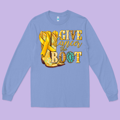 Give Cancer The Boot Childhood Cancer Long Sleeve Tee Designed By Nancycooperartshop