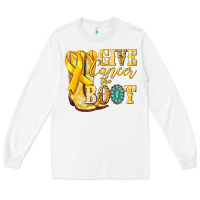 White Give Cancer the boot Childhood Cancer Long Sleeve Tee - NancyCooperArtShop