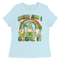 Baby Blue lucky and i gnome it Ladies Tee - MaliasSmallBusiness