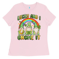 Bubblegum Pink lucky and i gnome it Ladies Tee - MaliasSmallBusiness