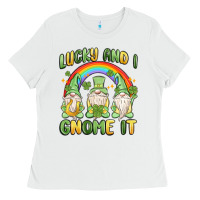 White lucky and i gnome it Ladies Tee - MaliasSmallBusiness