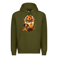 Army Green Halloween Jack O Lantern Bobba Cup Premium Hoodie - FaDigitalArtStudio