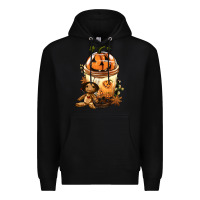 Black Halloween Jack O Lantern Bobba Cup Premium Hoodie - FaDigitalArtStudio