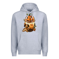 Heather Grey Halloween Jack O Lantern Bobba Cup Premium Hoodie - FaDigitalArtStudio